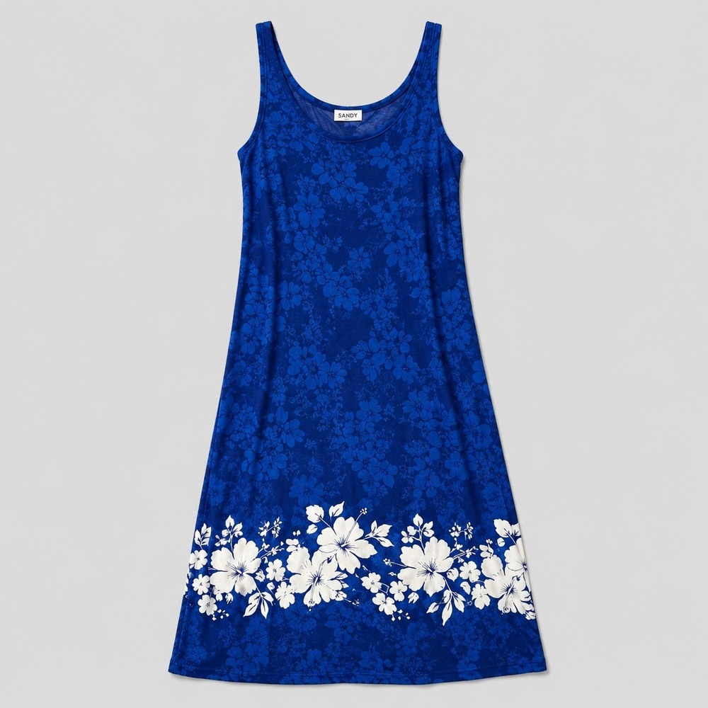 Cabali Maxi Dress Womens L Blue White Floral Tropical Resortwear‎ Island 90s